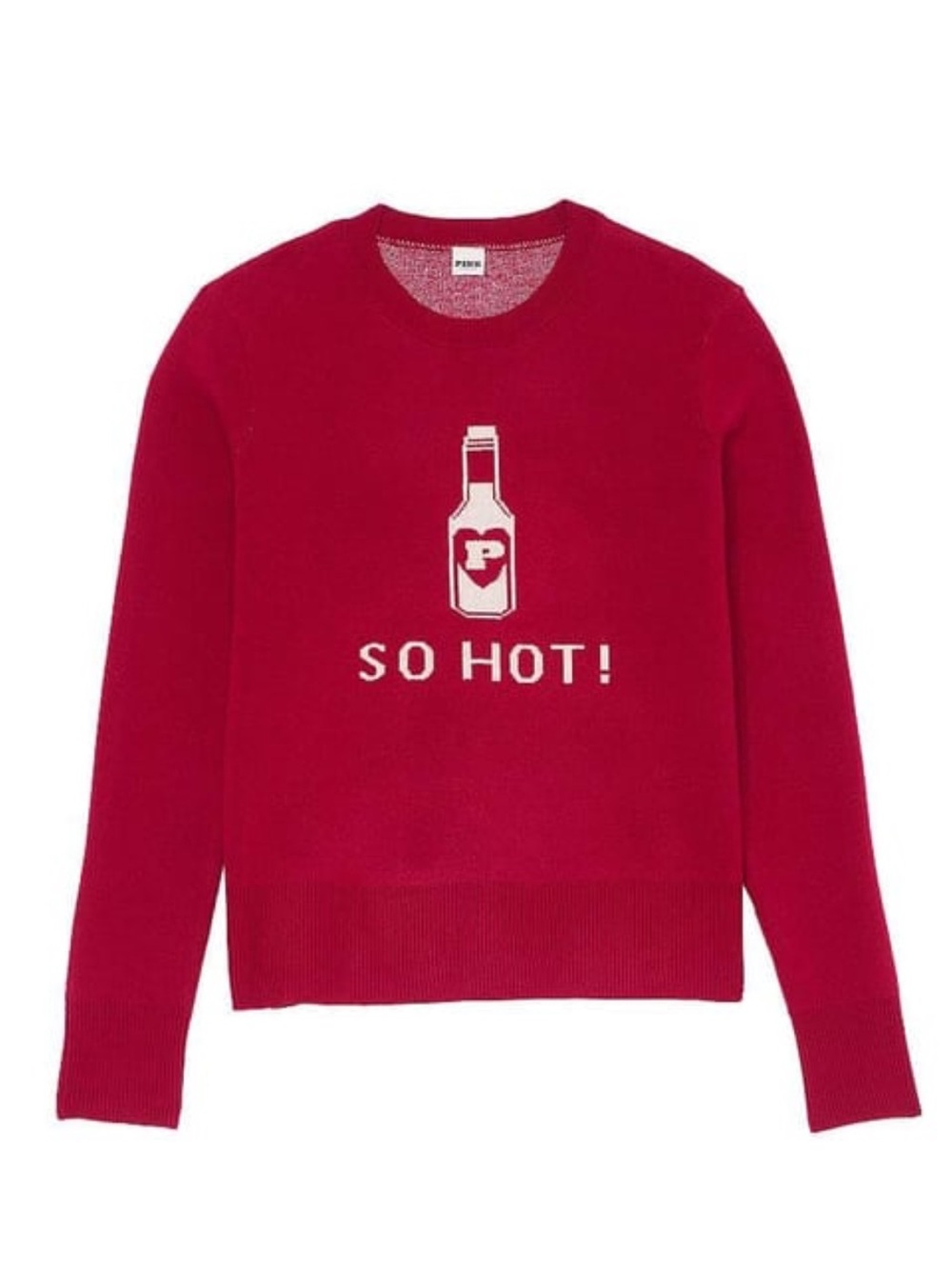 VICTORIA'S SECRET PINK size LARGE "So Hot!” Red Graphic Soft Sweater NEW $70
